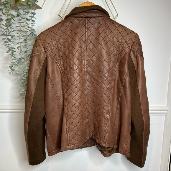 Michael kors brown tan leather with wool collar aviation style bomber jacket xl - Picture 10 of 12